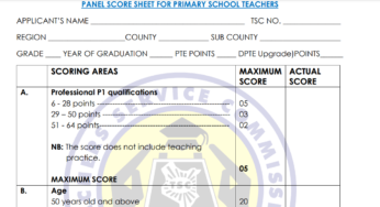 TSC new scoresheet for primary school teachers Jan 2023