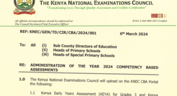 Knec circular guiding 2024 assessment for Grades 3, 4 and 5