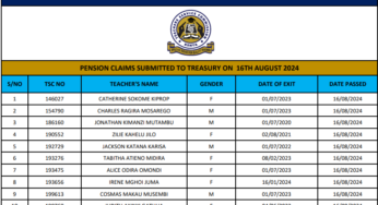List of teachers pension claims submitted to Treasury on 16th Aug 2024