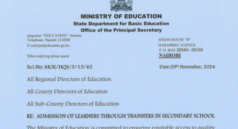 Ministry circular, warn principals against use of Form 1 classes for admission