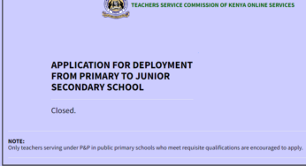 TSC starts to take application for deployment of PTE teachers to JSS