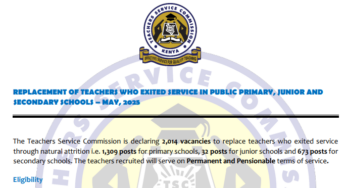 TSC advert for replacement of teachers May 2025